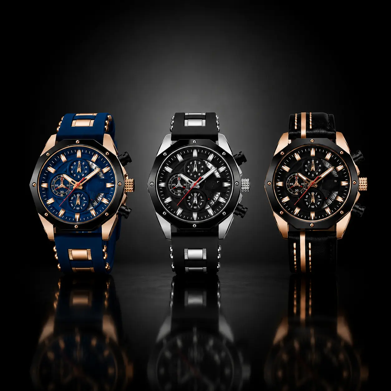 Trois finitions de Montre Chronographe Sport